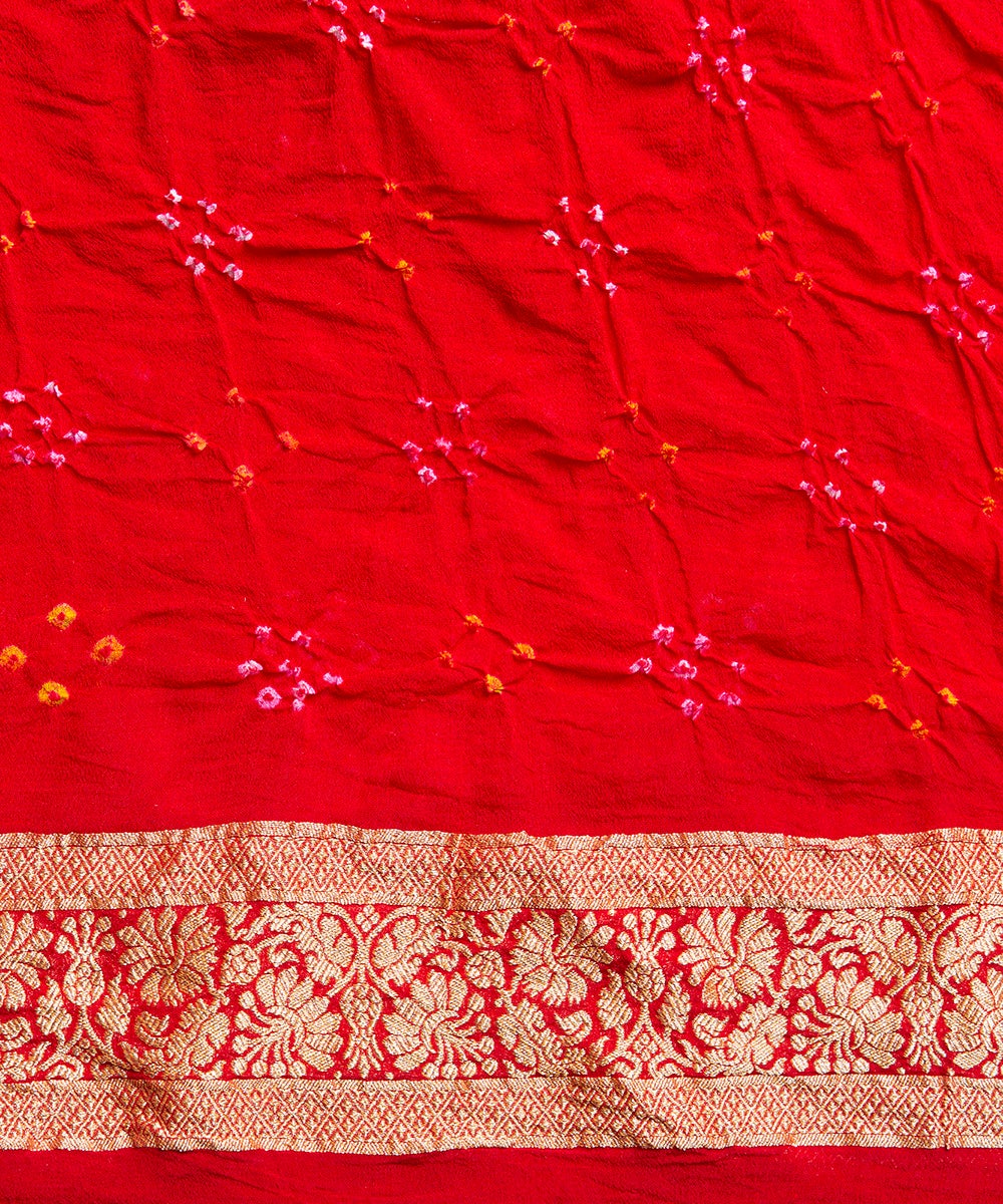 Red_Handloom_Georgette_Banarasi_Bandhej_Saree_With_Cutwork_Weave_WeaverStory_05