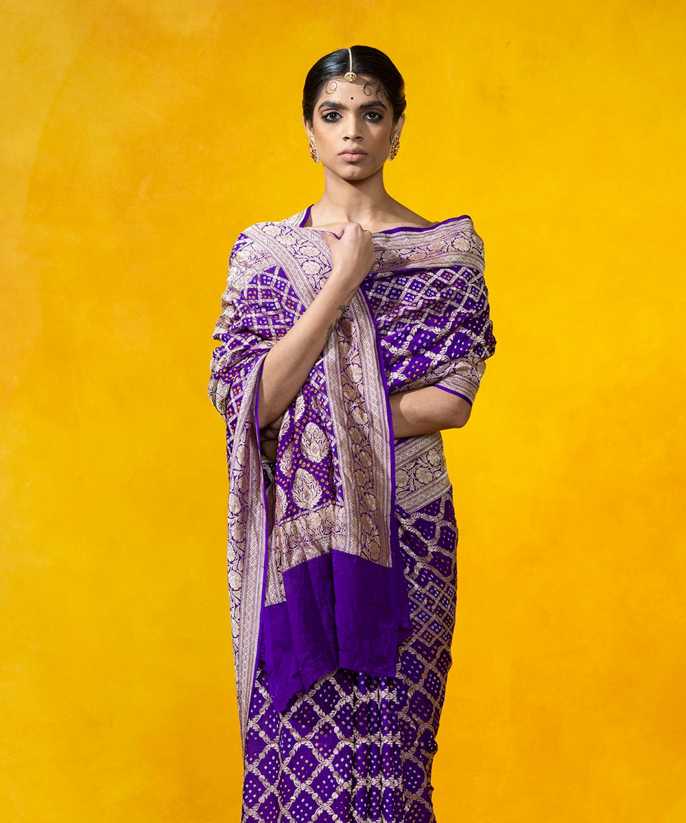Handloom_Purple_Georgette_Banarasi_Bandhej_Saree_With_Cutwork_Weave_WeaverStory_01