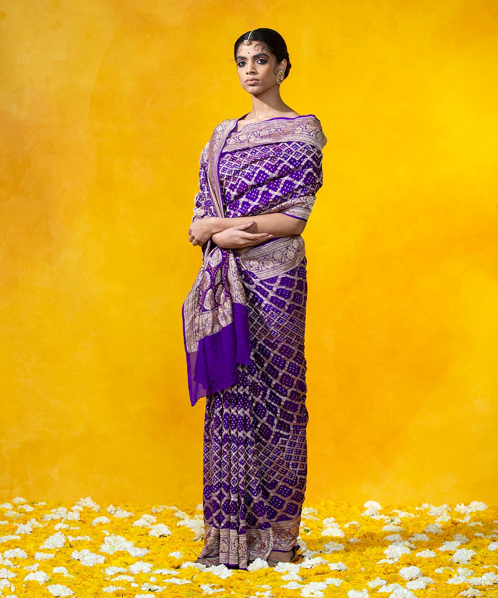 Handloom_Purple_Georgette_Banarasi_Bandhej_Saree_With_Cutwork_Weave_WeaverStory_02
