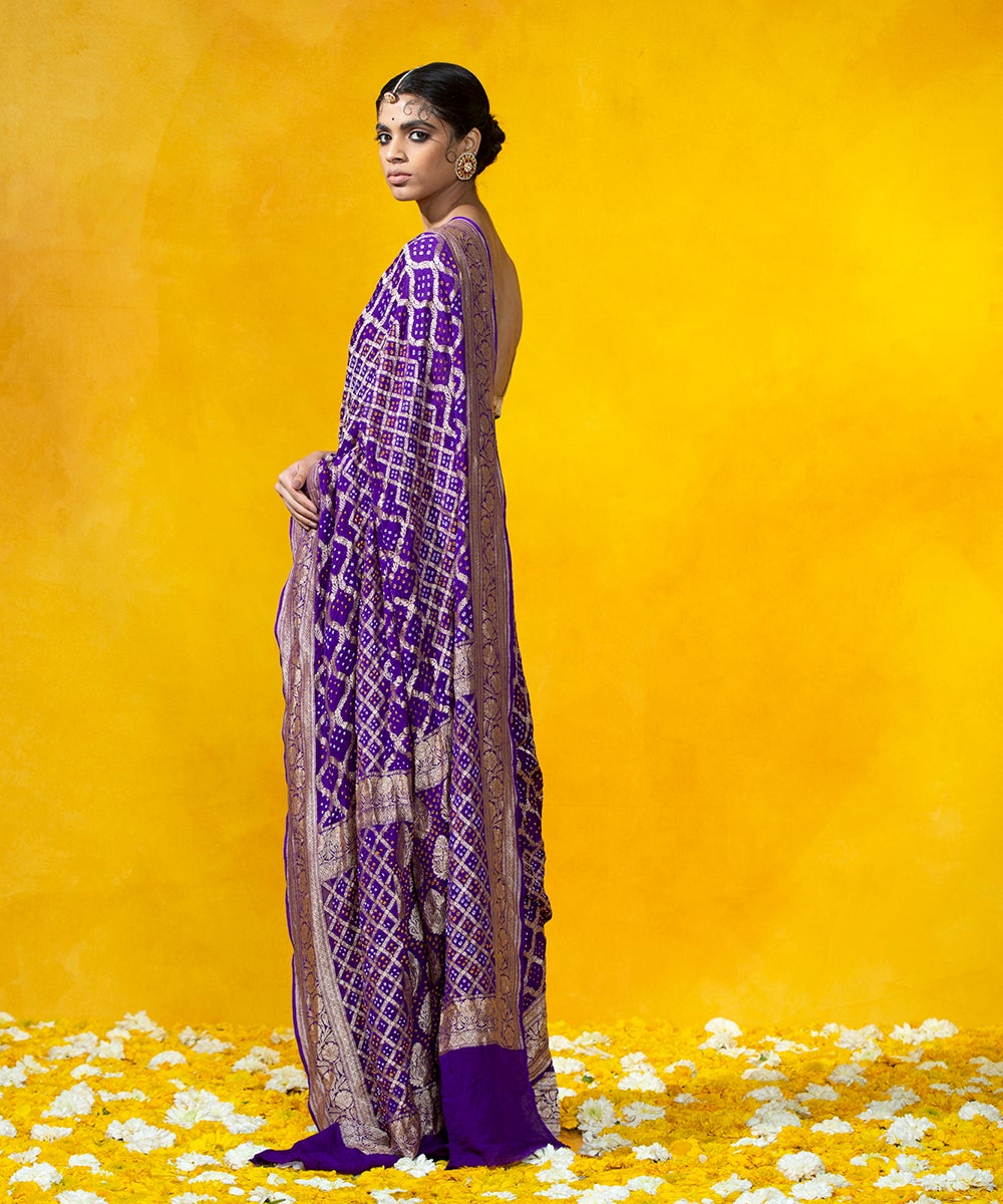 Handloom_Purple_Georgette_Banarasi_Bandhej_Saree_With_Cutwork_Weave_WeaverStory_03