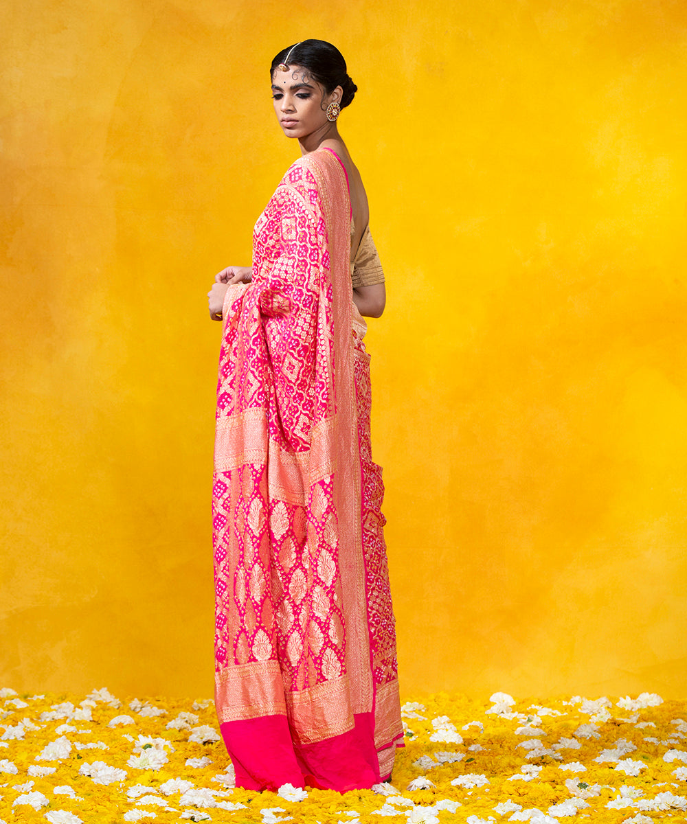 Pink_Handloom_Georgette_Banarasi_Bandhej_Saree_With_Cutwork_Weave_WeaverStory_03