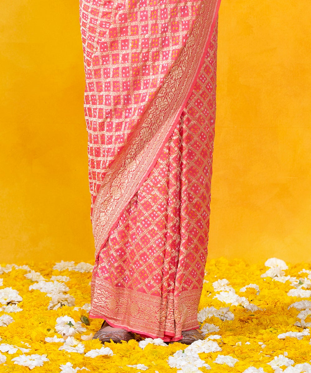 Handloom_Peach_Georgette_Banarasi_Bandhej_Saree_With_Cutwork_Weave_WeaverStory_04