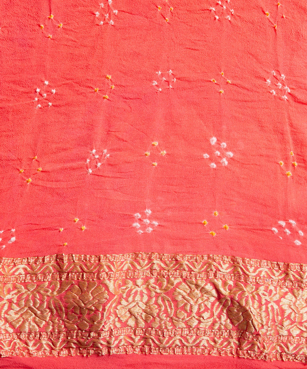 Handloom_Peach_Georgette_Banarasi_Bandhej_Saree_With_Cutwork_Weave_WeaverStory_05