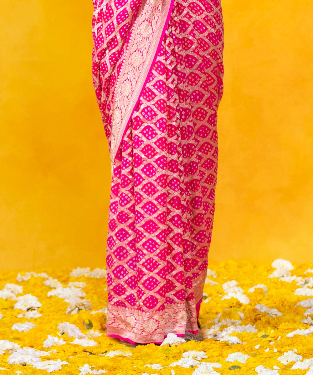 Handloom_Hot_Pink_Georgette_Banarasi_Bandhej_Saree_With_Cutwork_Weave_WeaverStory_04