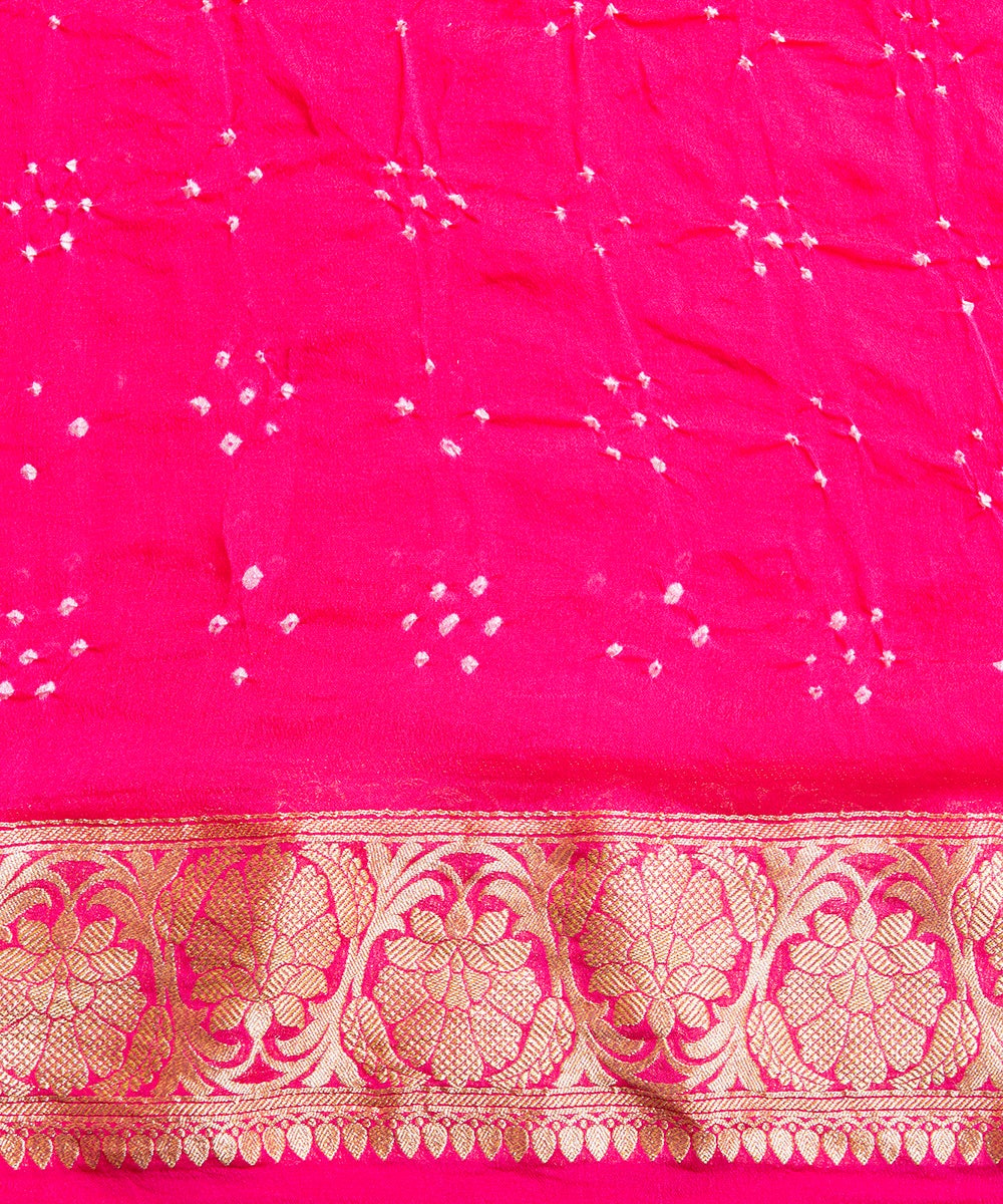 Handloom_Hot_Pink_Georgette_Banarasi_Bandhej_Saree_With_Cutwork_Weave_WeaverStory_05