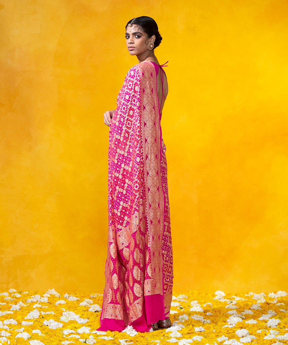 Handloom_Pink_Georgette_Banarasi_Bandhej_Saree_With_Cutwork_Weave_WeaverStory_03
