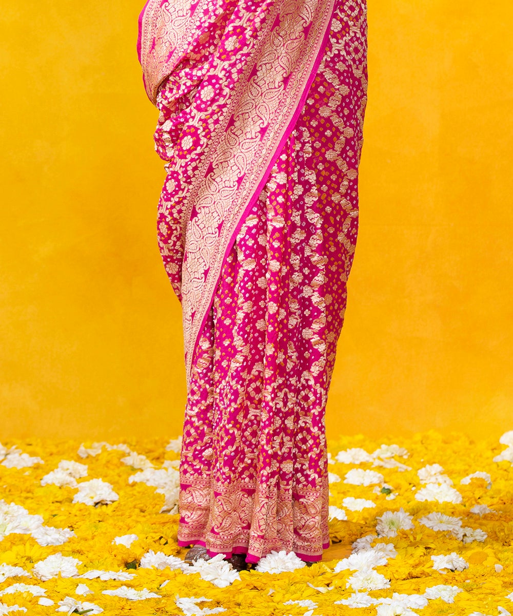 Handloom_Pink_Georgette_Banarasi_Bandhej_Saree_With_Cutwork_Weave_WeaverStory_04