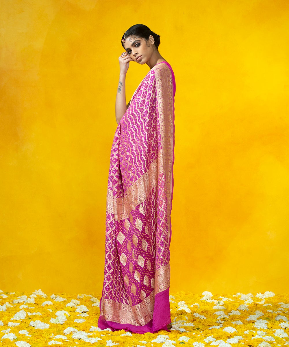 Handloom_Purple_Georgette_Banarasi_Bandhej_Saree_With_Cutwork_Weave_WeaverStory_03
