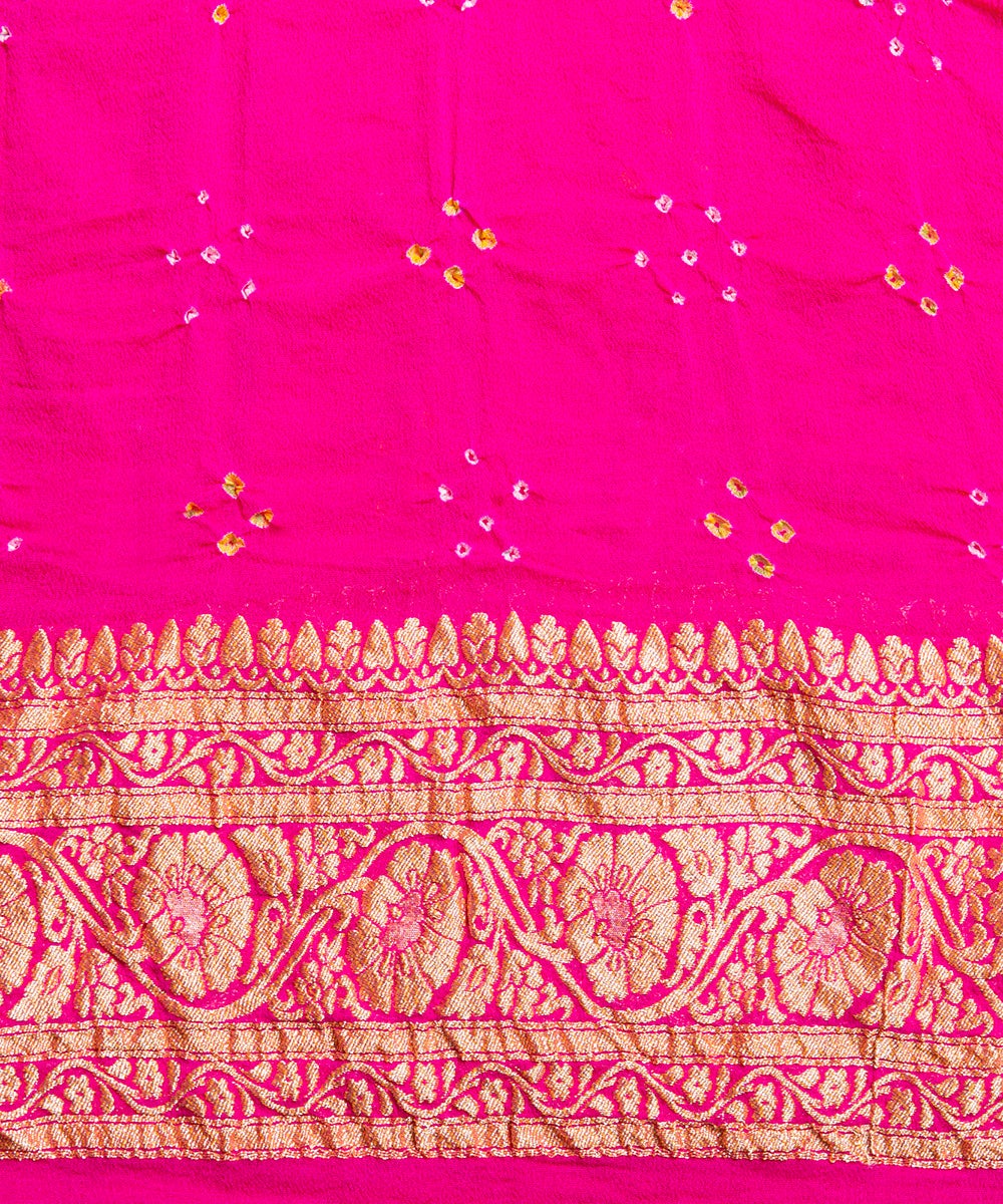 Bright_Pink_Handloom_Bandhej_Saree_With_Cutwork_Weave_In_Banarasi_Georgette_WeaverStory_05