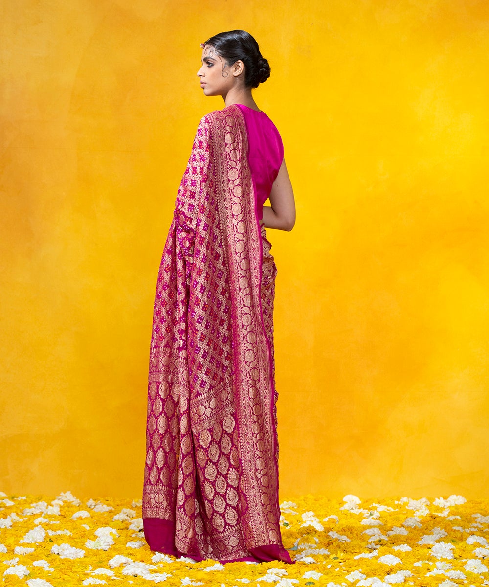 Dark_Pink_Handloom_Bandhej_Saree_With_Cutwork_Weave_In_Banarasi_Georgette_WeaverStory_03