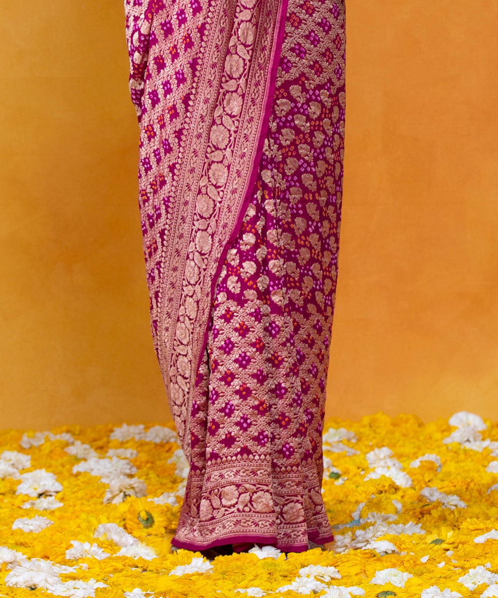 Dark_Pink_Handloom_Bandhej_Saree_With_Cutwork_Weave_In_Banarasi_Georgette_WeaverStory_04