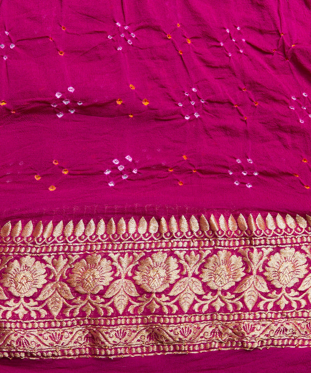 Dark_Pink_Handloom_Bandhej_Saree_With_Cutwork_Weave_In_Banarasi_Georgette_WeaverStory_05