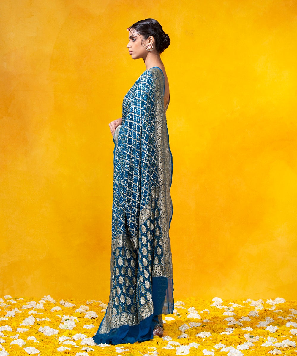 Handloom_Blue_Bandhej_Saree_With_Cutwork_Weave_in_Banarasi_Georgette_WeaverStory_03