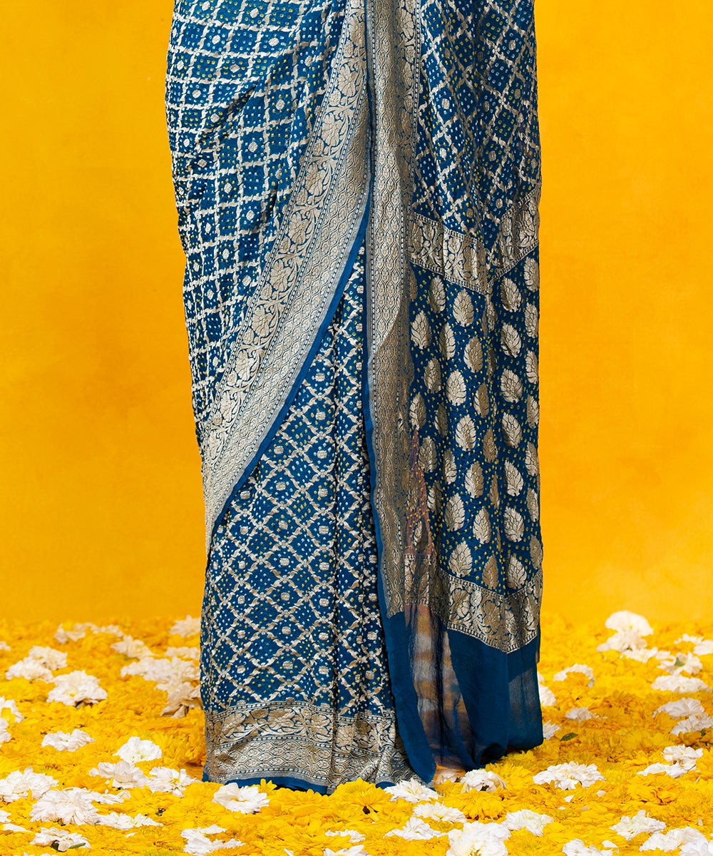 Handloom_Blue_Bandhej_Saree_With_Cutwork_Weave_in_Banarasi_Georgette_WeaverStory_04