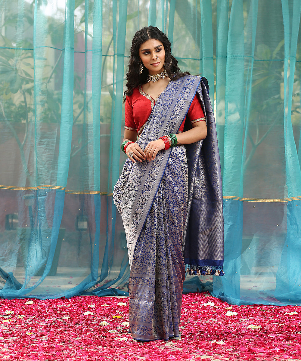 Blue_Handloom_Brocade_Shikargah_Pure_Katan_Silk_Banarasi_Saree_With_Broad_Border_WeaverStory_02