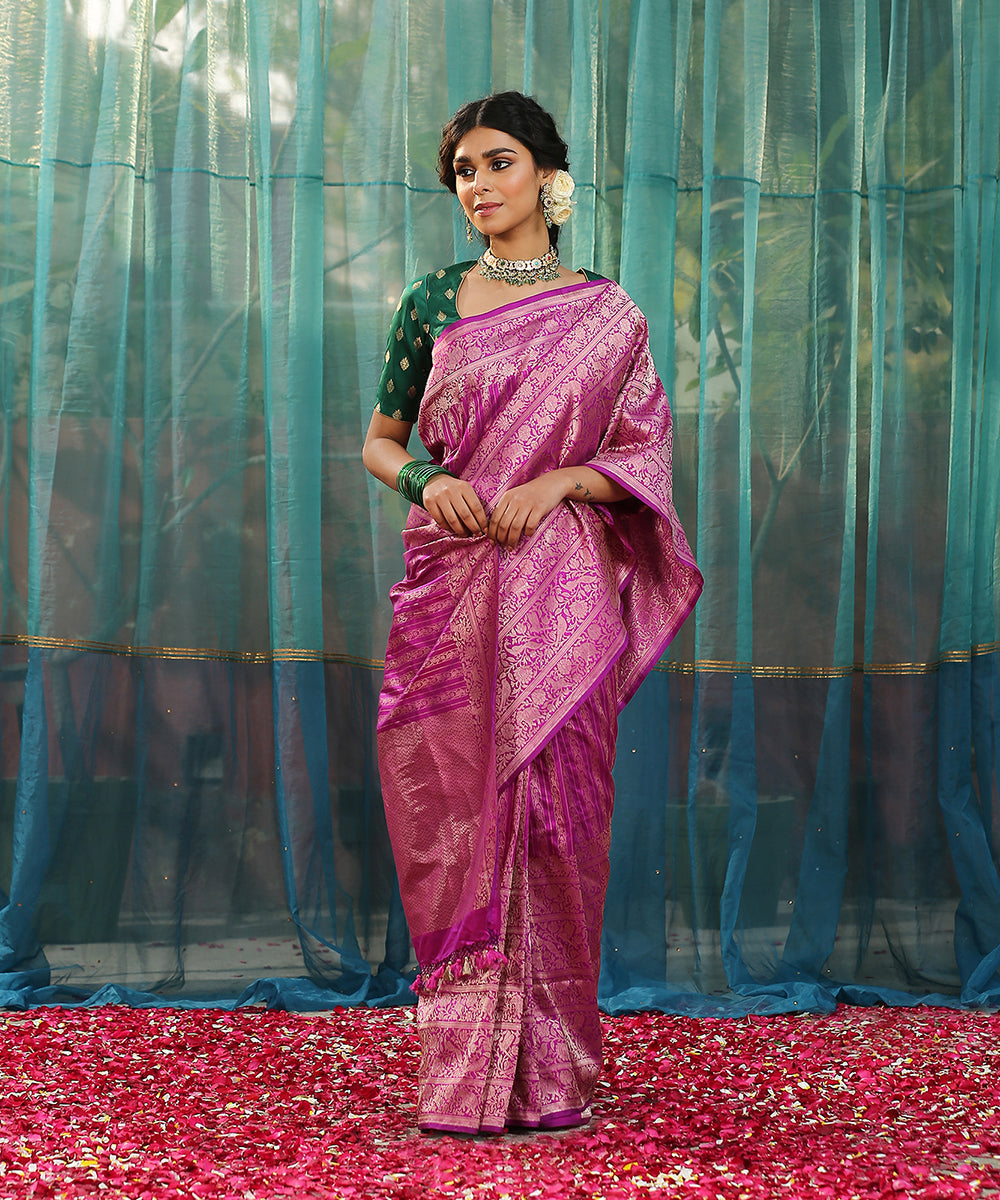 Plum_Handloom_Striped_Pure_Katan_Silk_Banarasi_Saree_With_Broad_Shikargah_Border_WeaverStory_02