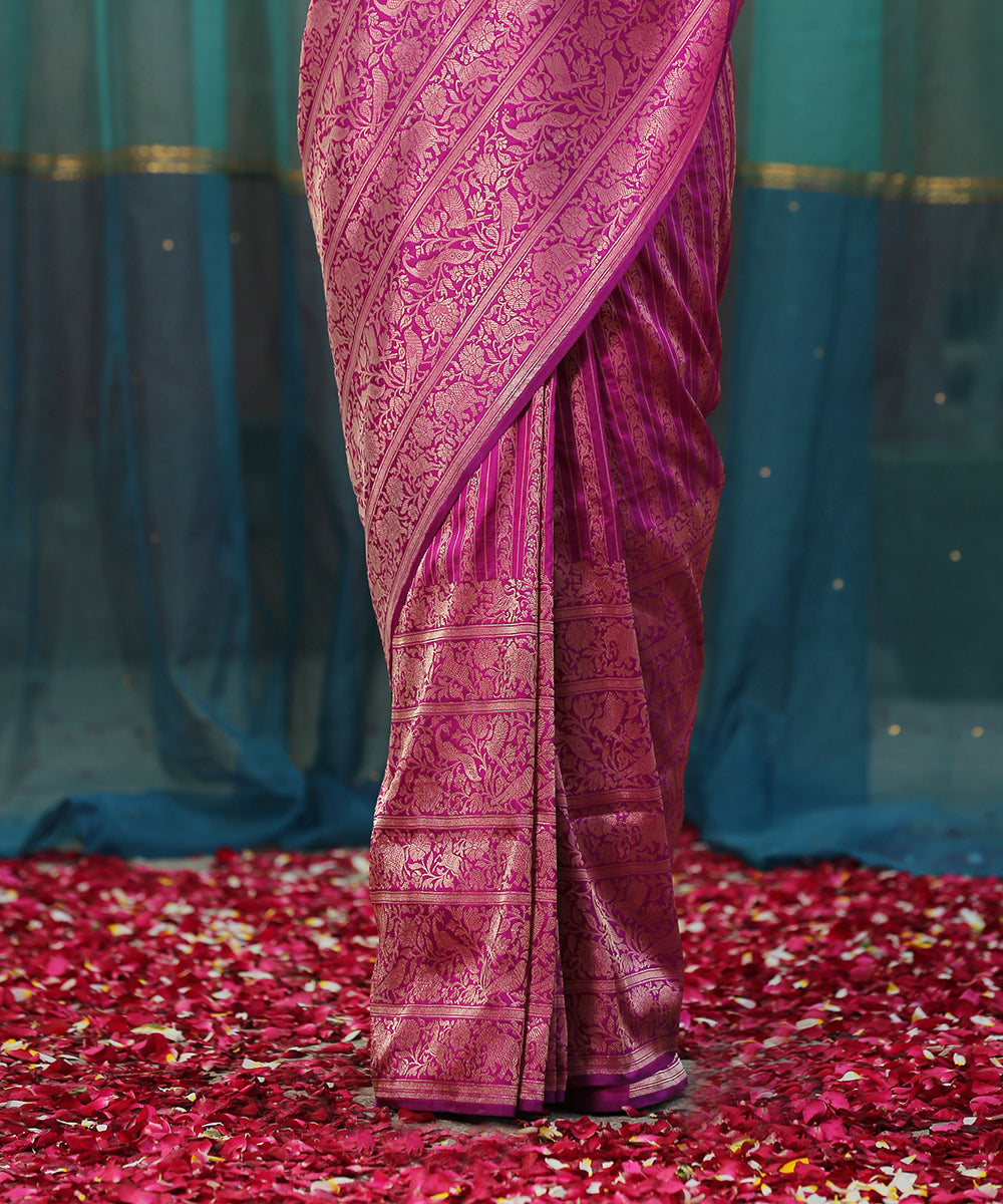 Plum_Handloom_Striped_Pure_Katan_Silk_Banarasi_Saree_With_Broad_Shikargah_Border_WeaverStory_04