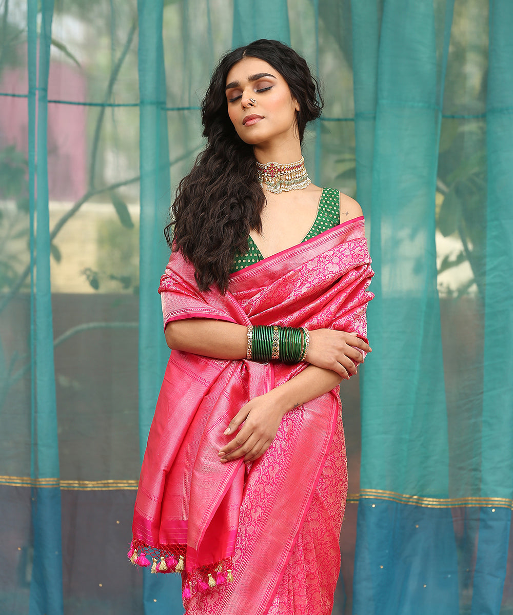Handloom_Pink_Pure_Katan_Silk_Banarasi_Saree_with_Brocade_Shikargah_WeaverStory_01