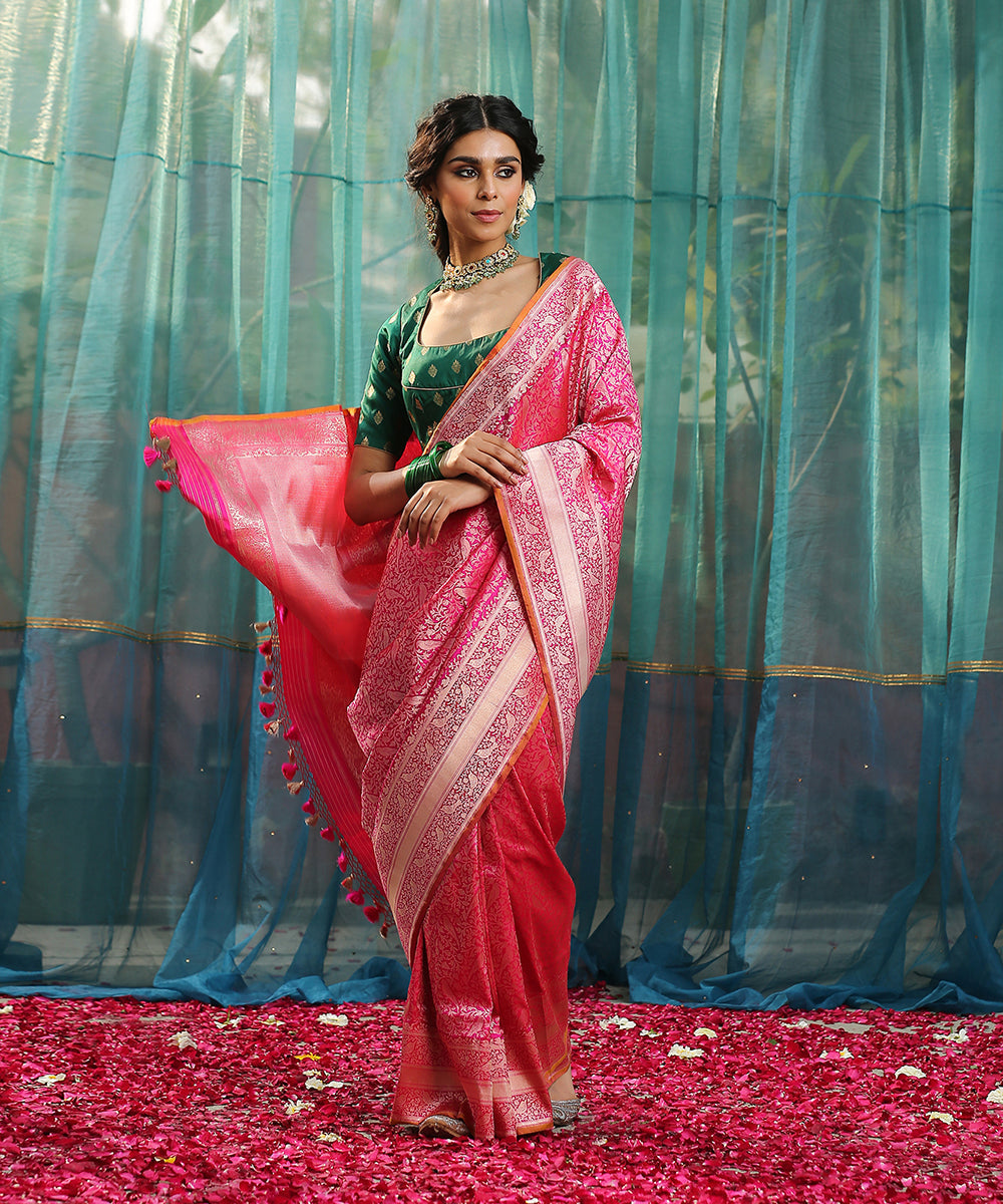Pink_Handloom_Brocade_Shikargah_Pure_Katan_Silk_Banarasi_Saree_With_Birds_WeaverStory_02