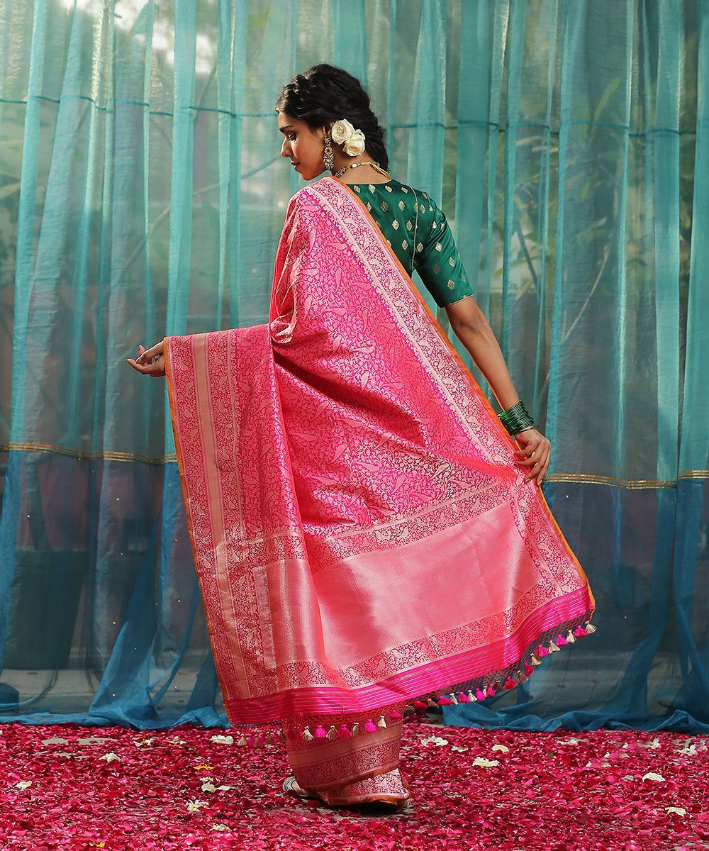 Pink_Handloom_Brocade_Shikargah_Pure_Katan_Silk_Banarasi_Saree_With_Birds_WeaverStory_03