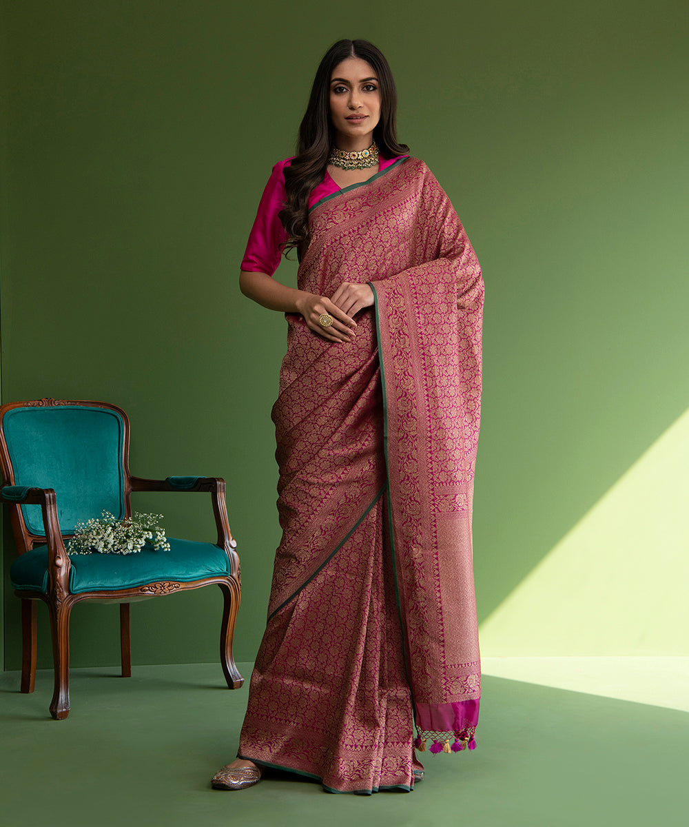 Plum_Handloom_Kimkhab_Pure_Katan_Silk_Banarasi_Saree_with_All_Over_Small_Floral_Motif_Jaal_WeaverStory_02