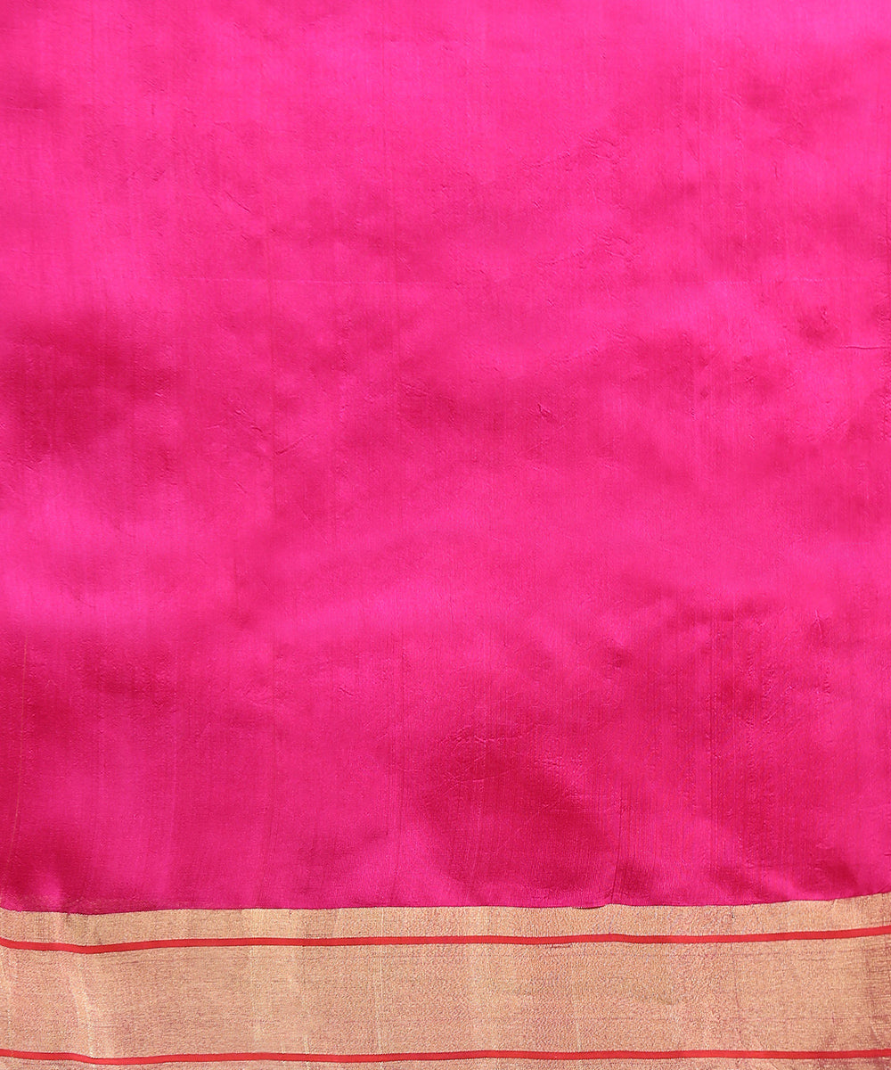 Handloom Rani Pink Eknaliya Jangla Pure Chanderi Silk Saree