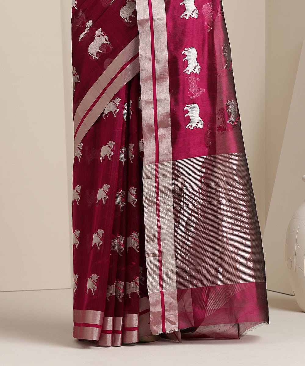 Plum_Handloom_Chanderi_Silk_Saree_With_Nandi_Motifs_In_Silver_Zari_WeaverStory_04