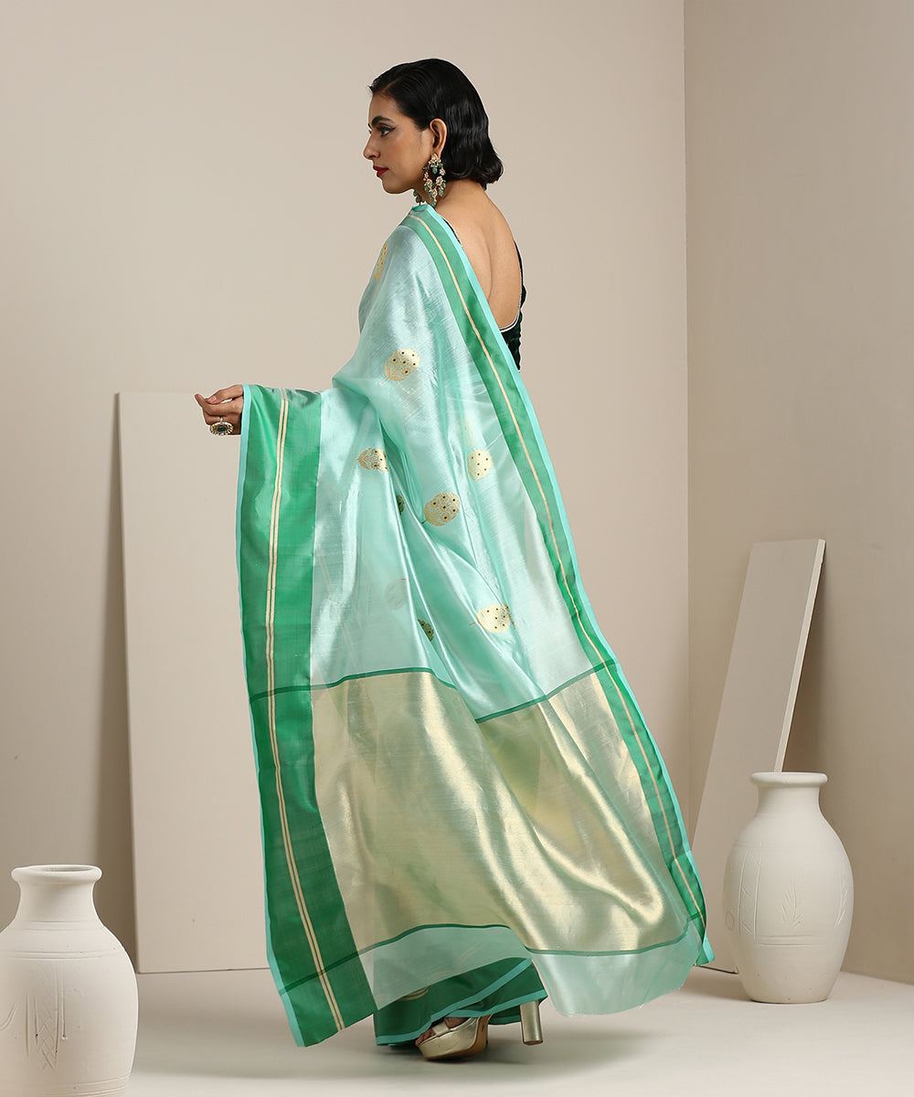 Handloom_Sea_Green_Chanderi_Silk_Saree_With_Floral_Boota_And_Resham_Border_WeaverStory_03