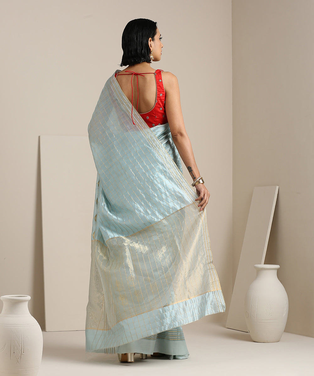 Powder_Blue_Handloom_Chanderi_Silk_Saree_With_Zari_Checks_And_Floral_Motifs_WeaverStory_03