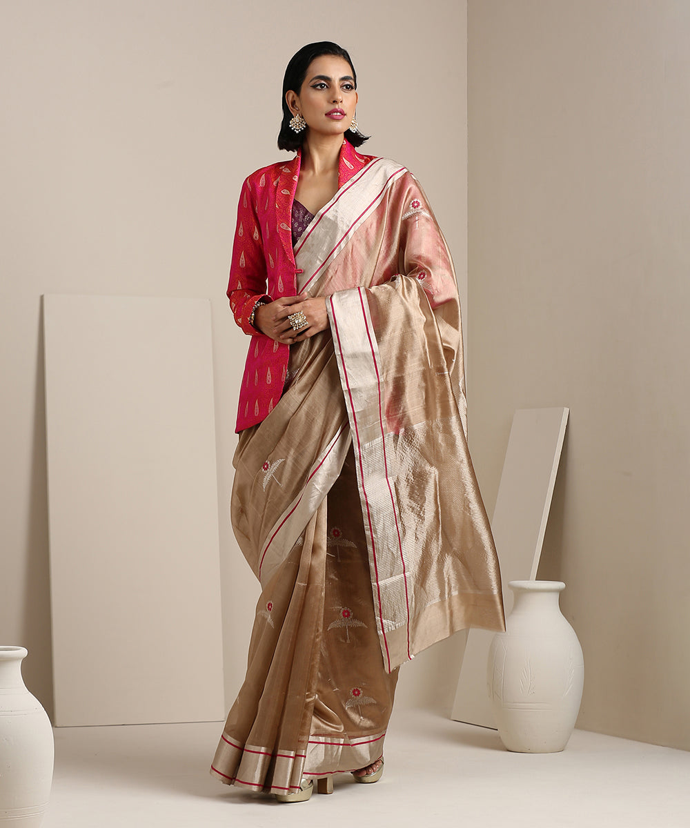 Handloom_Beige_Chanderi_Silk_Saree_With_Silver_Zari_Floral_Motif_WeaverStory_02