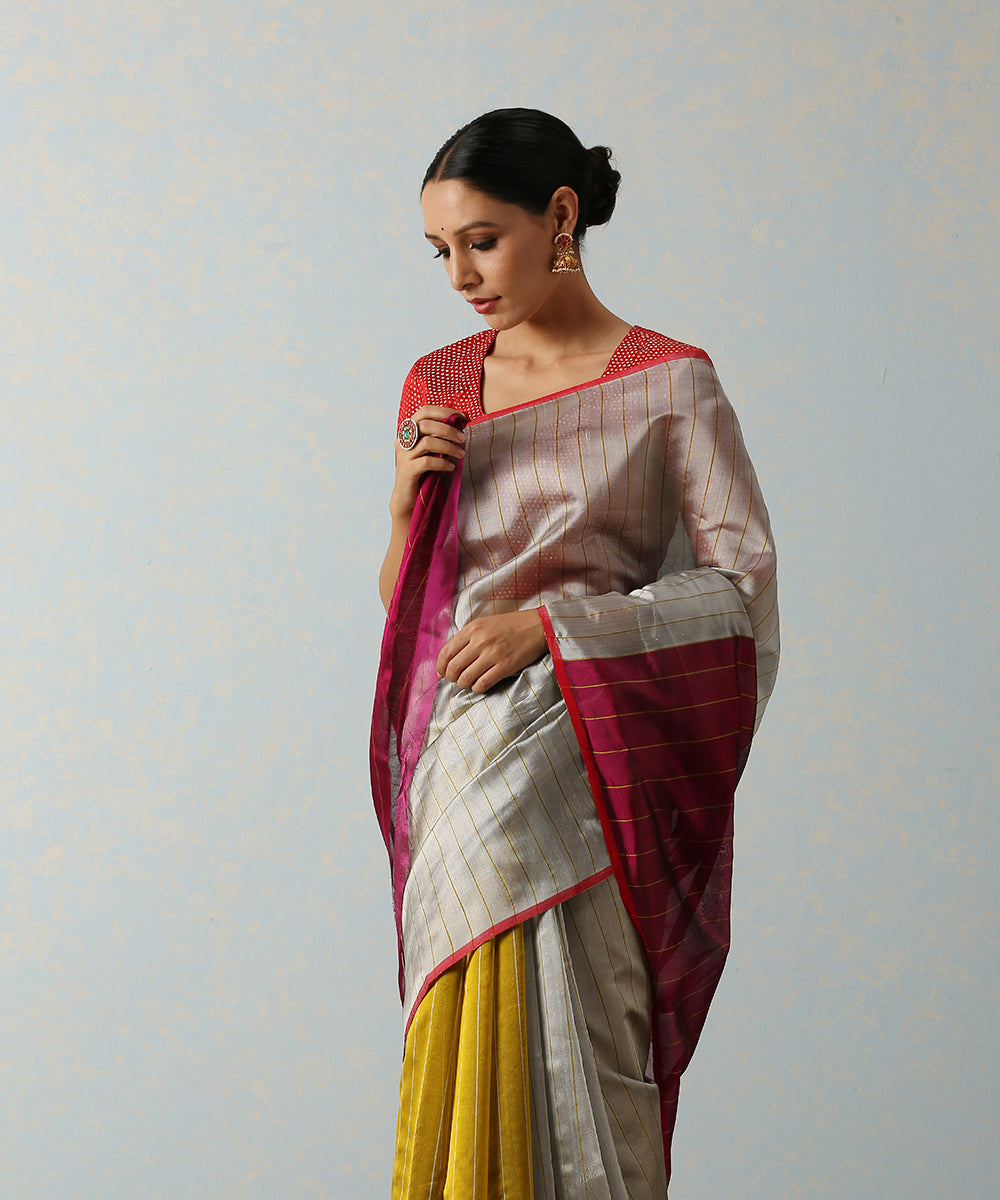 Grey_Handloom_Eknaliya_Chanderi_Silk_Saree_With_Olive_Stripes_WeaverStory_01