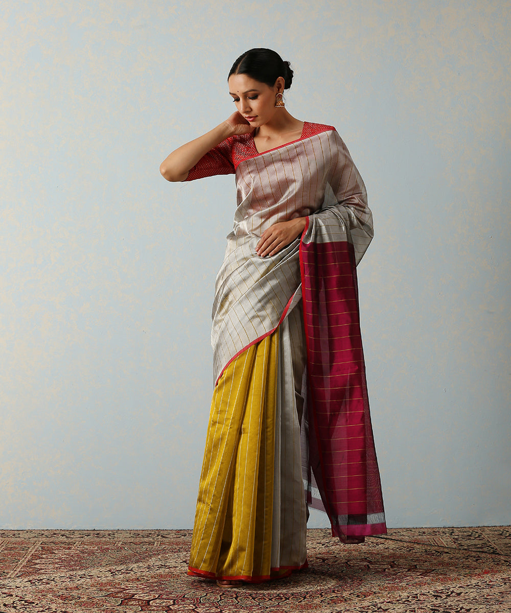 Grey_Handloom_Eknaliya_Chanderi_Silk_Saree_With_Olive_Stripes_WeaverStory_02