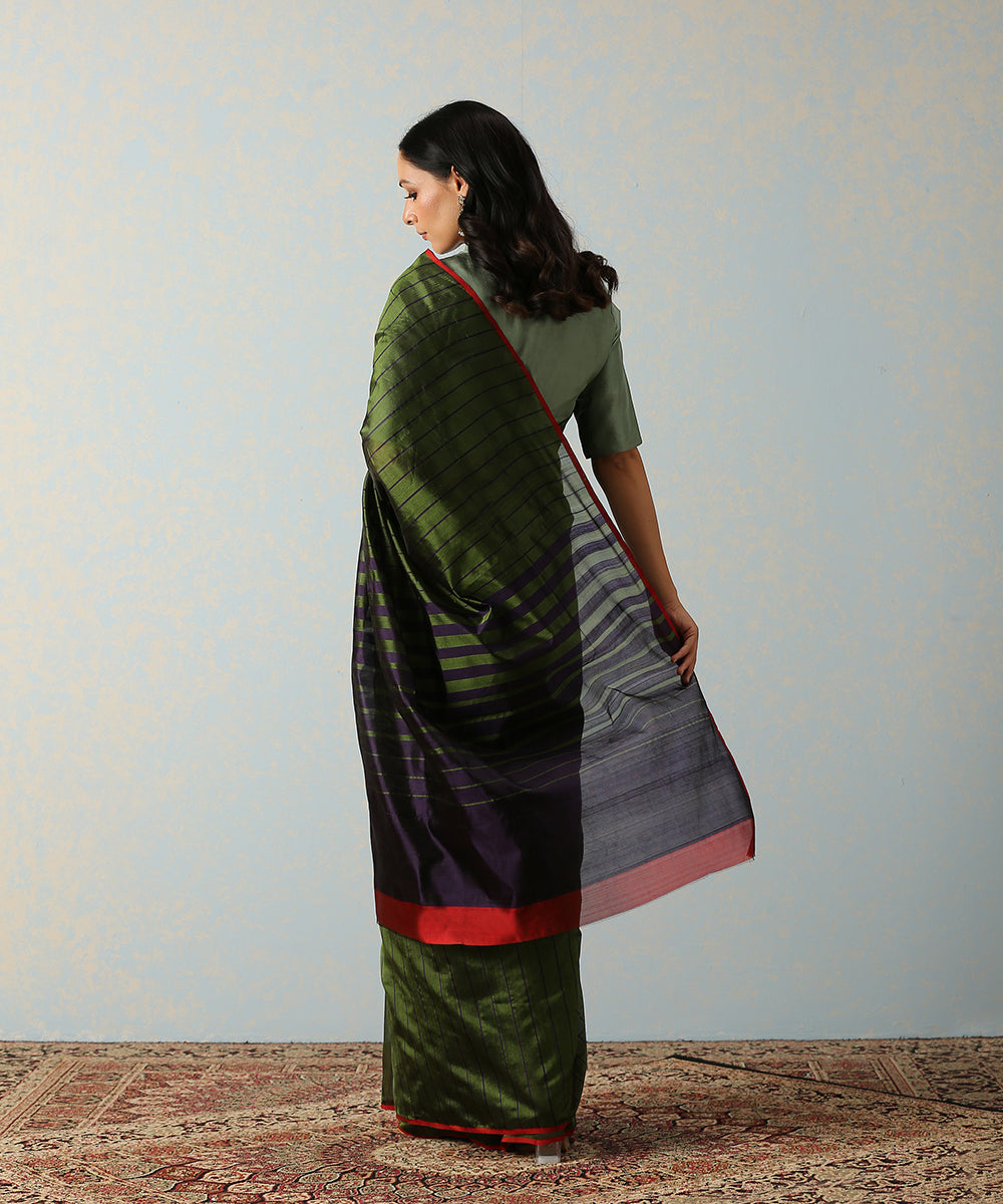 Green_Handloom_Eknaliya_Chanderi_Silk_Saree_With_Blue_Stripes_WeaverStory_03