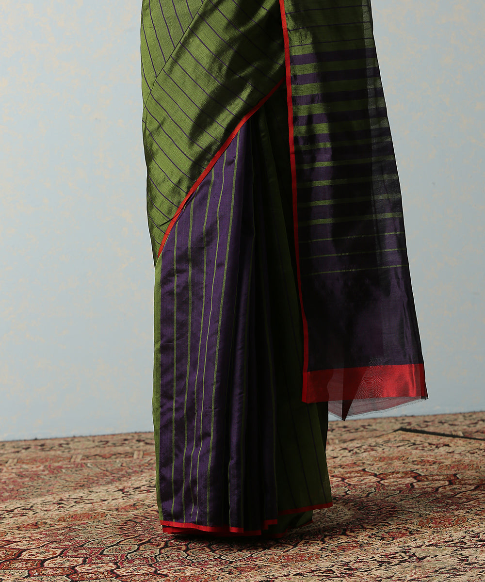 Green_Handloom_Eknaliya_Chanderi_Silk_Saree_With_Blue_Stripes_WeaverStory_04
