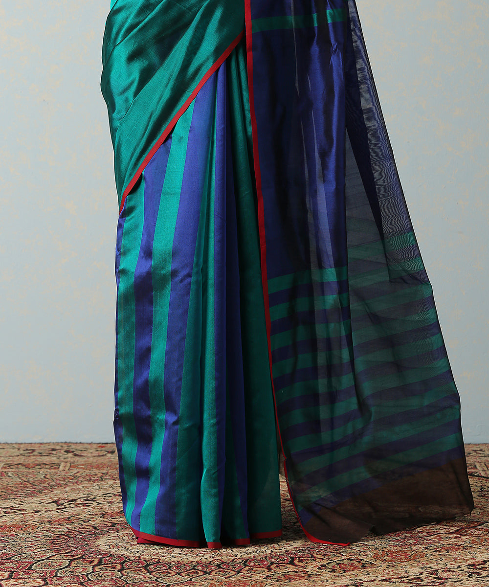Handloom_Blue_And_Teal_Green_Striped_Chanderi_Silk_Saree_WeaverStory_04