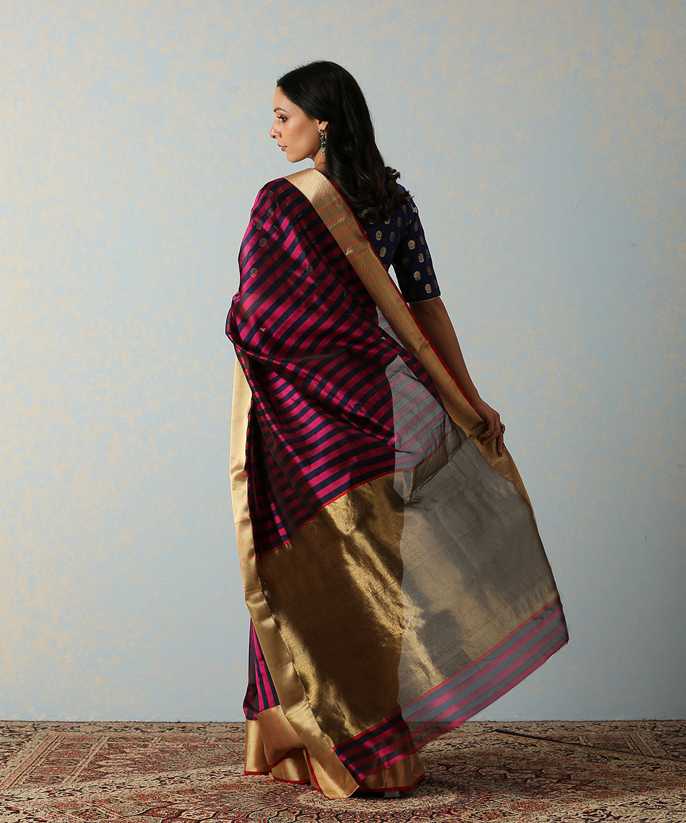 Plum_And_Blue_Handloom_Striped_Chanderi_Saree_With_Zari_Border_WeaverStory_03