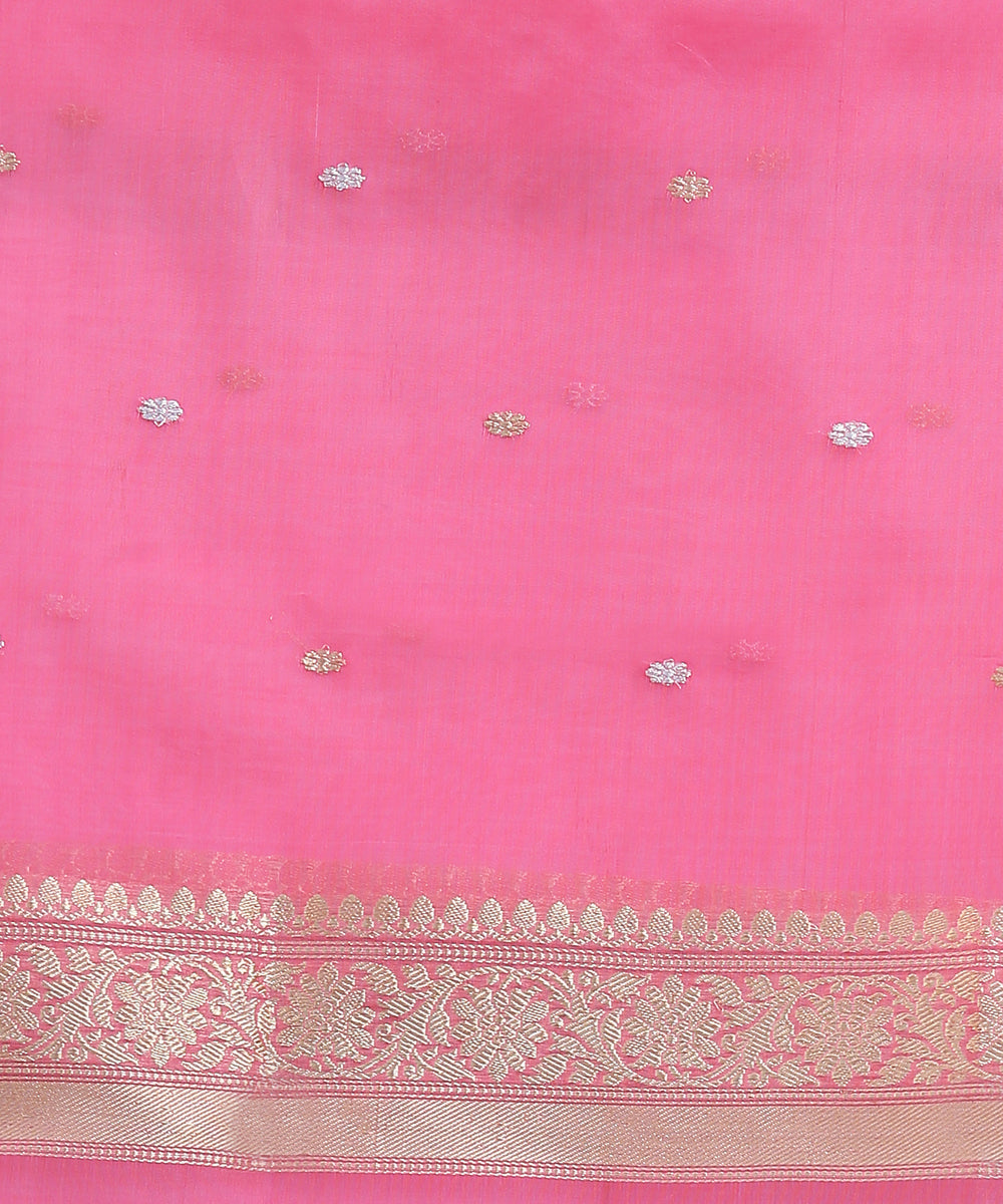 Pink_Handloom_Kora_Silk_Banarasi_Saree_With_Gold_Paisley_Motifs_With_Silver_Meenakari_WeaverStory_05