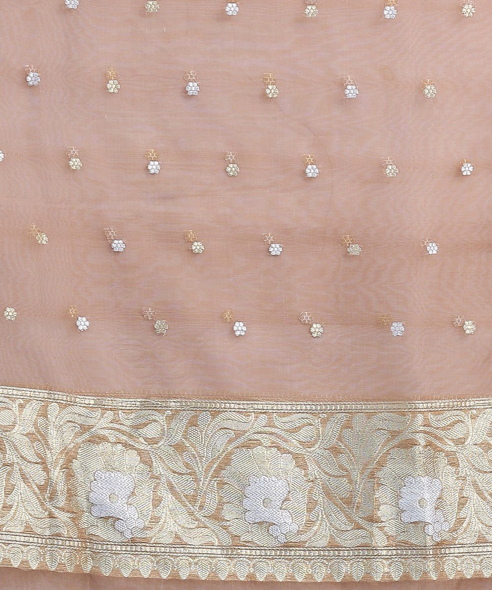 Brown_Handloom_Kora_Silk_Banarasi_Saree_With_Small_Gold_And_Silver_Zari_Booti_WeaverStory_05