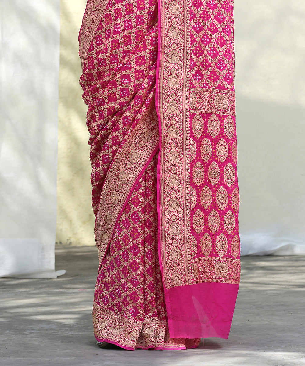 Handloom_Pink_Banarasi_Cutwork_Georgette_Bandhani_Saree_WeaverStory_04