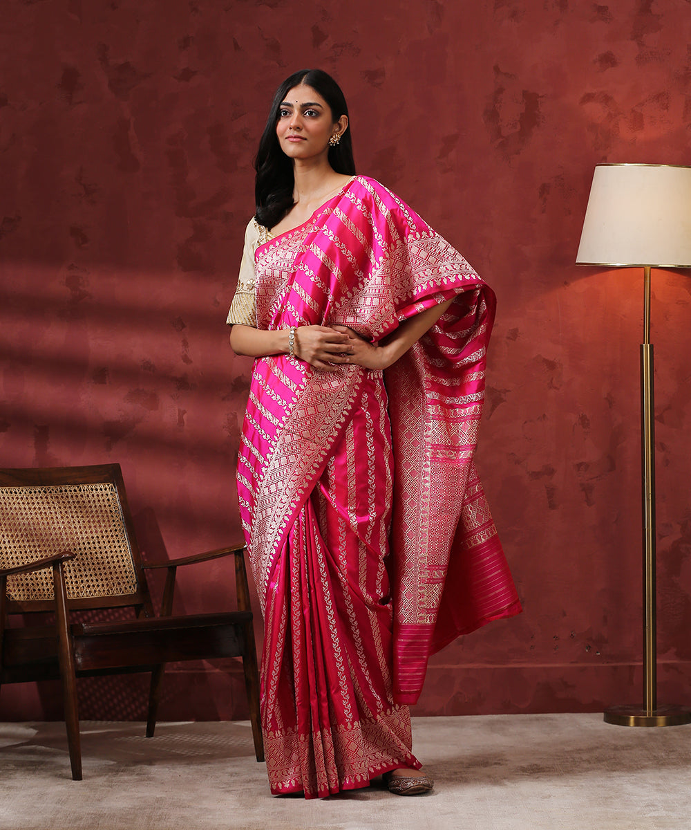 Handloom_Rani_Pink_Kadhwa_Pure_Katan_Silk_Banarasi_Saree_WeaverStory_02