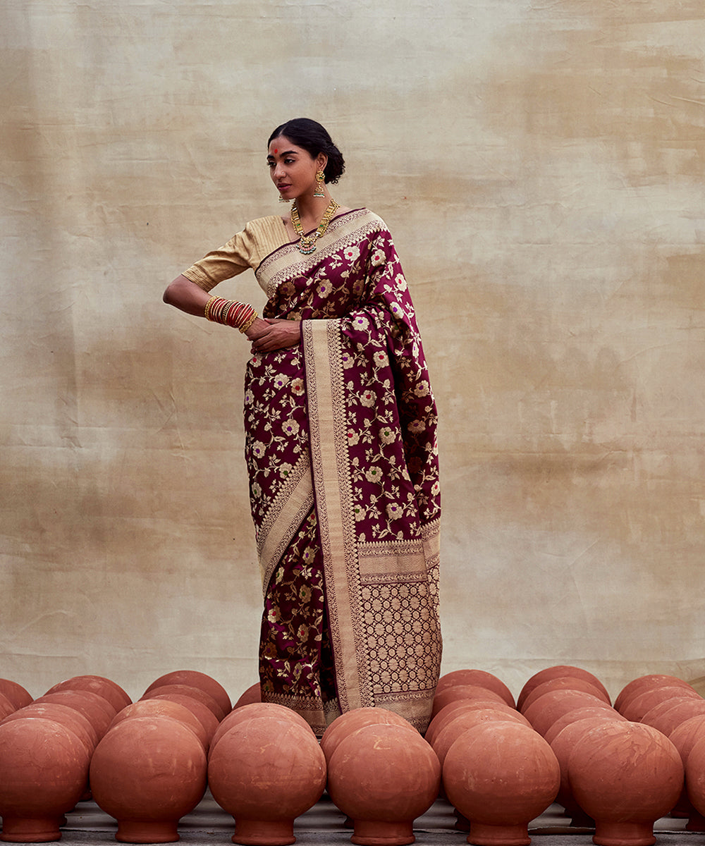 Handloom_Maroon_Pure_Katan_Silk_Banarasi_Saree_with_Meenakari_Jaal_WeaverStory_03