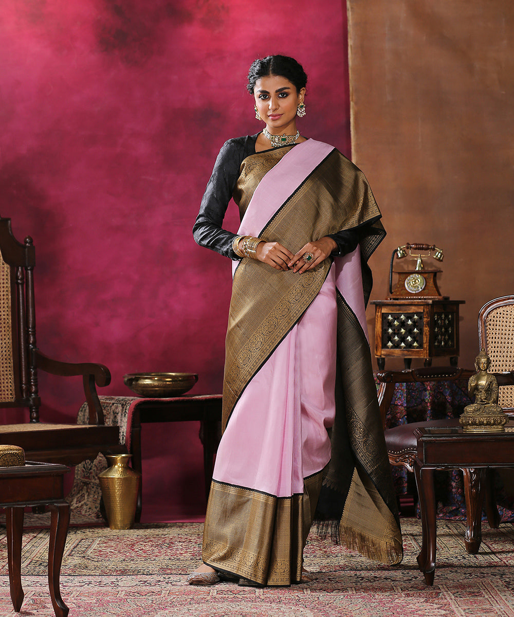 Handloom_Pink_Pure_Silk_Kanjivaram_Saree_With_Thread_Work_Border_WeaverStory_02