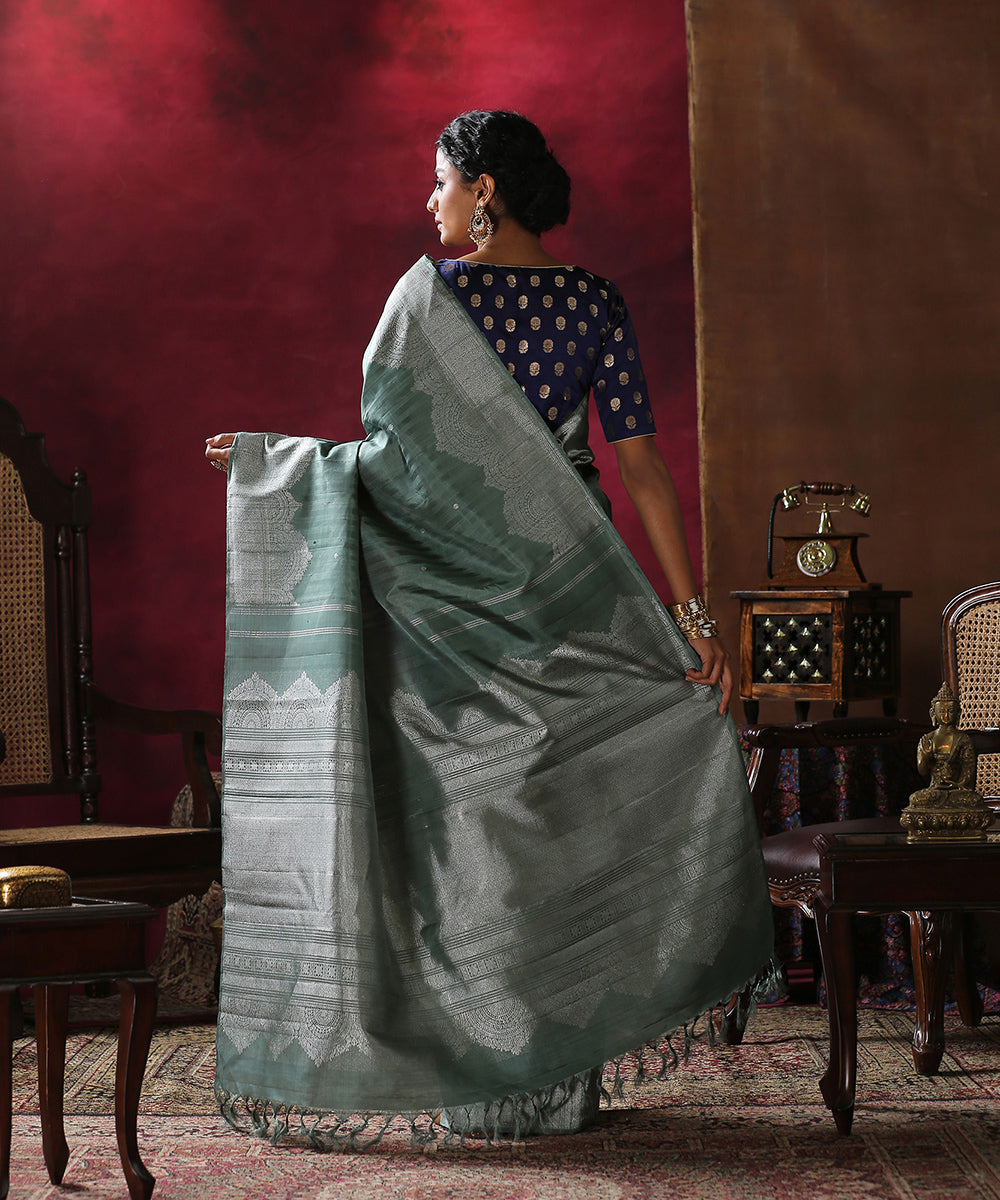 Sage_Green_Handloom_Pure_Silk_Kanjivaram_Saree_With_Silver_Zari_Arched_Border_WeaverStory_03