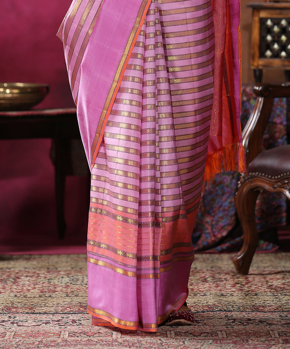 Handloom_Peach_And_Pink_Pure_Zari_Kanjivaram_Saree_With_Traditional_Veldhari_WeaverStory_04