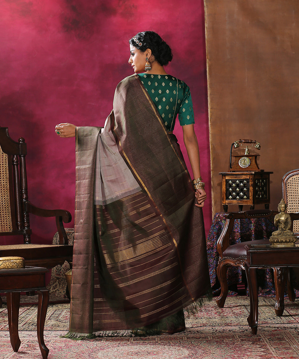 Handloom_Brown_Pure_Zari_Kanjivaram_Saree_With_Green_Vaira_Oosi_Border_WeaverStory_03