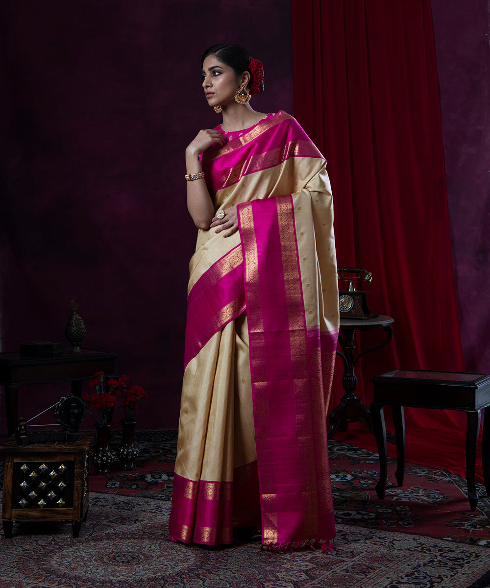 Beige_Handloom_Pure_Zari_Kanjivaram_Silk_Saree_WeaverStory_02