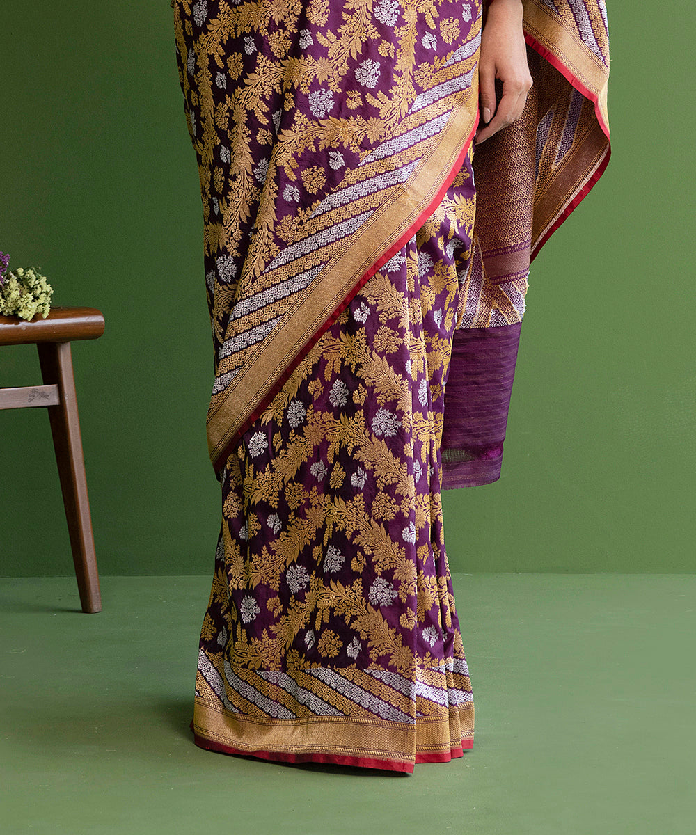 Handloom_Purple_Pure_Katan_Silk_Banarasi_Saree_with_Aada_Leheriya_Jaal_WeaverStory_04