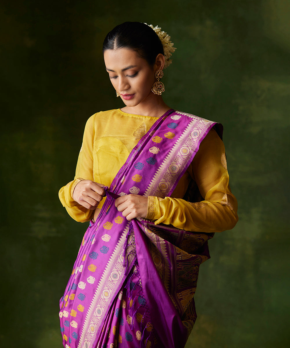 Purple_Handloom_Pure_Malda_Silk_Banarasi_Baluchari_Saree_With_Paisley_Motifs_WeaverStory_01