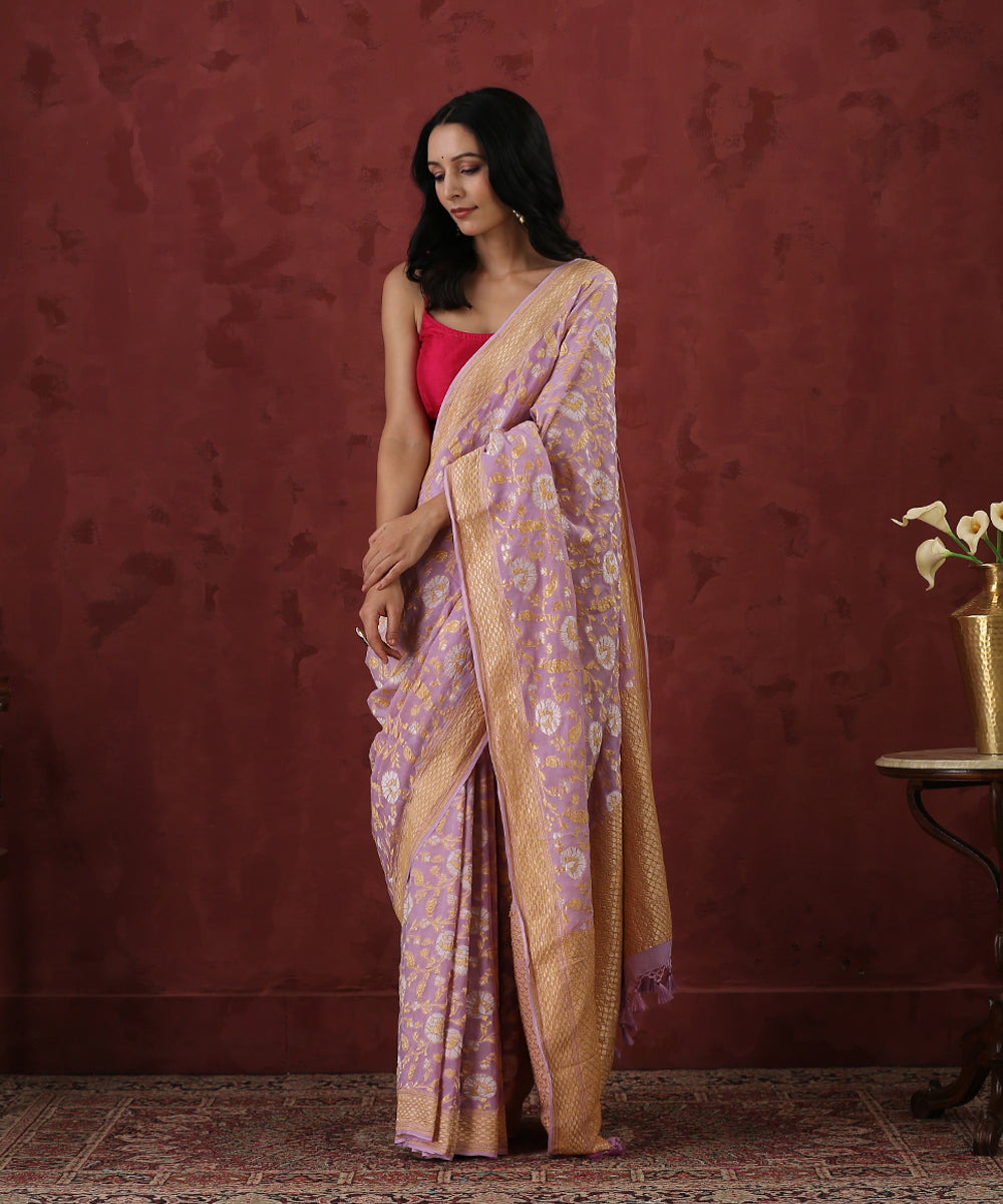 Handloom_Lavender_Georgette_Banarasi_Saree_with_Sona_Rupa_Jaal_WeaverStory_02