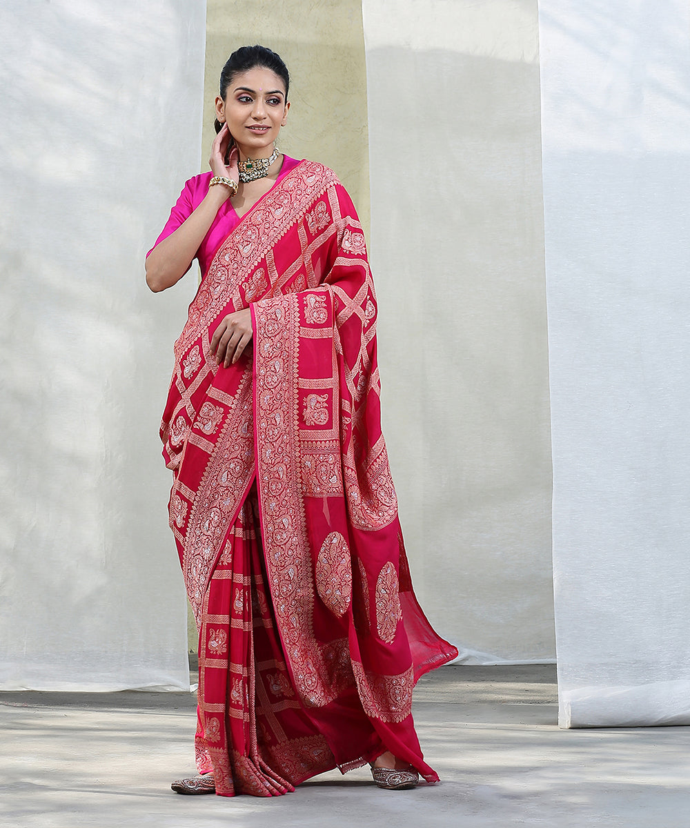 Pink_Handloom_Georgette_Banarasi_Saree_with_Kadhwa_weave_WeaverStory_02